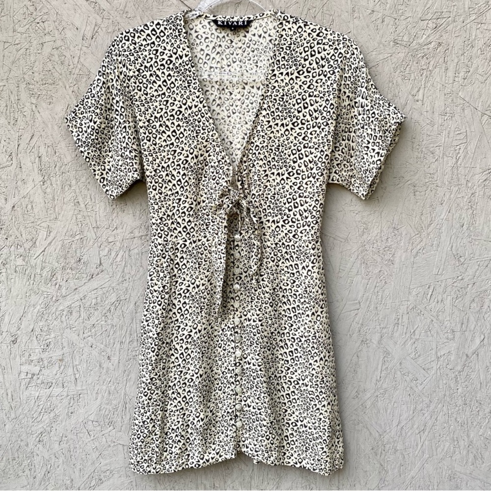 Kivari Australia Leopard Print Tie Button Front Mini Dress S